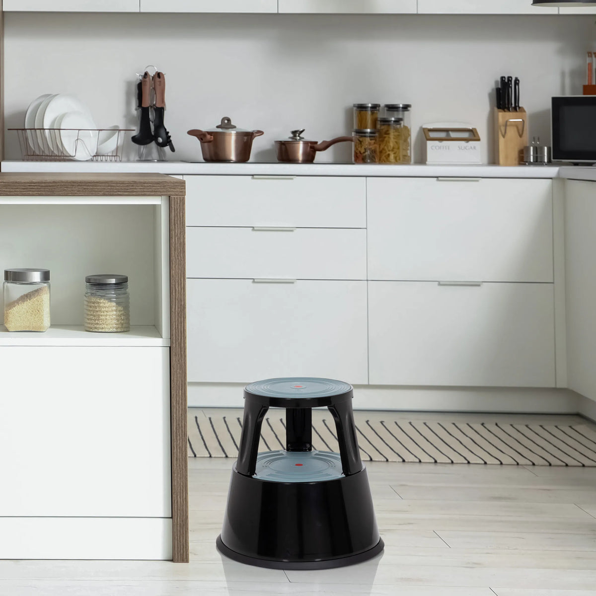 Black Step stool TIO-M II with two steps in a kitchen by hjh OFFICE