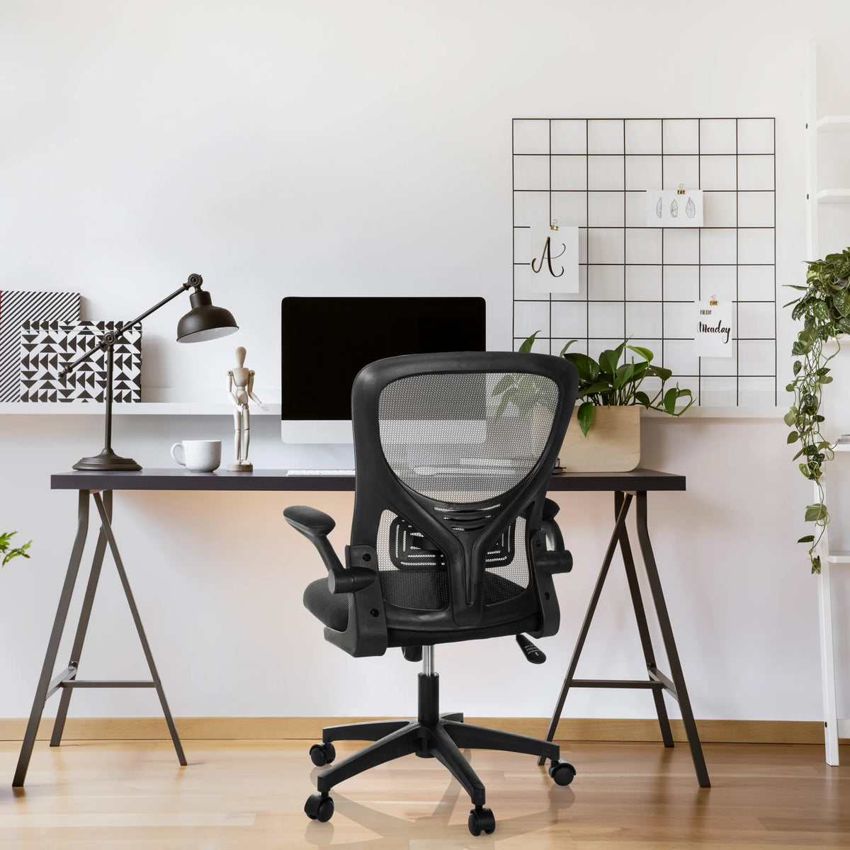 Black Home Office Chair BELIO with mesh backrest and armrests by hjh OFFICE