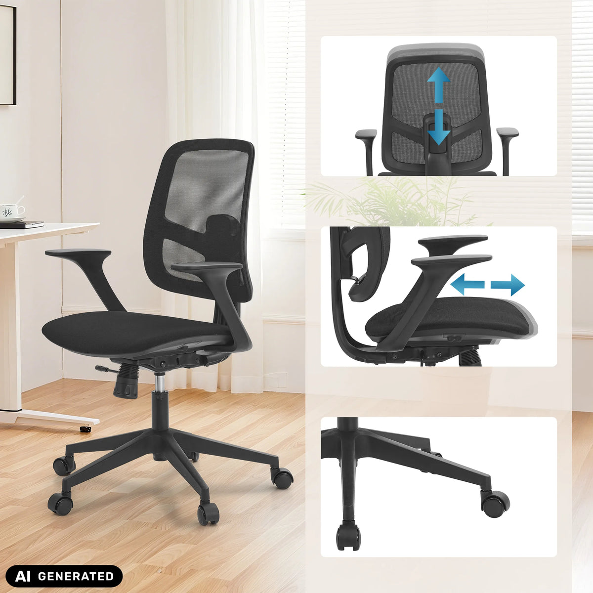 Home Office Chair Malio in black with adjustable backrest and armrests by hjh OFFICE (AI-generated image)