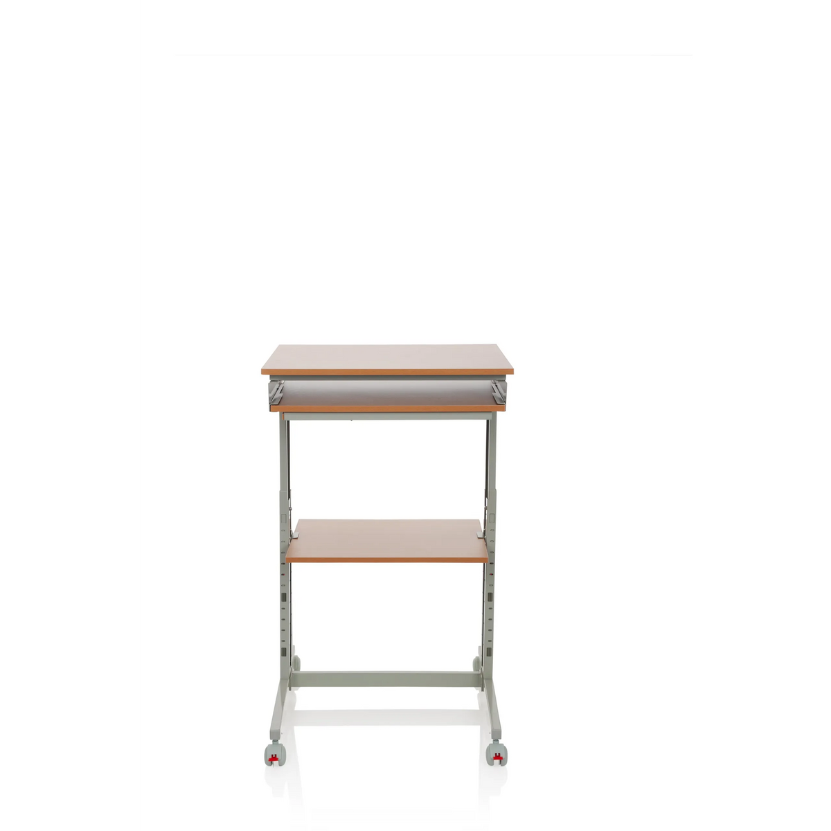 Grey Standing desk WORKSTATION in beech with storage area and four castors by hjh OFFICE – 360-degree view (front view 0°)