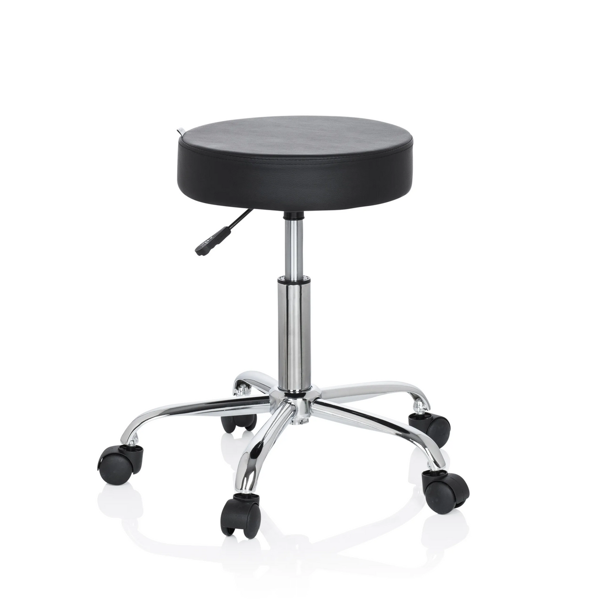 Black Swivel stool OPERATOR II with gas spring and five-caster base by hjh OFFICE – 360-degree view (front view 20°)