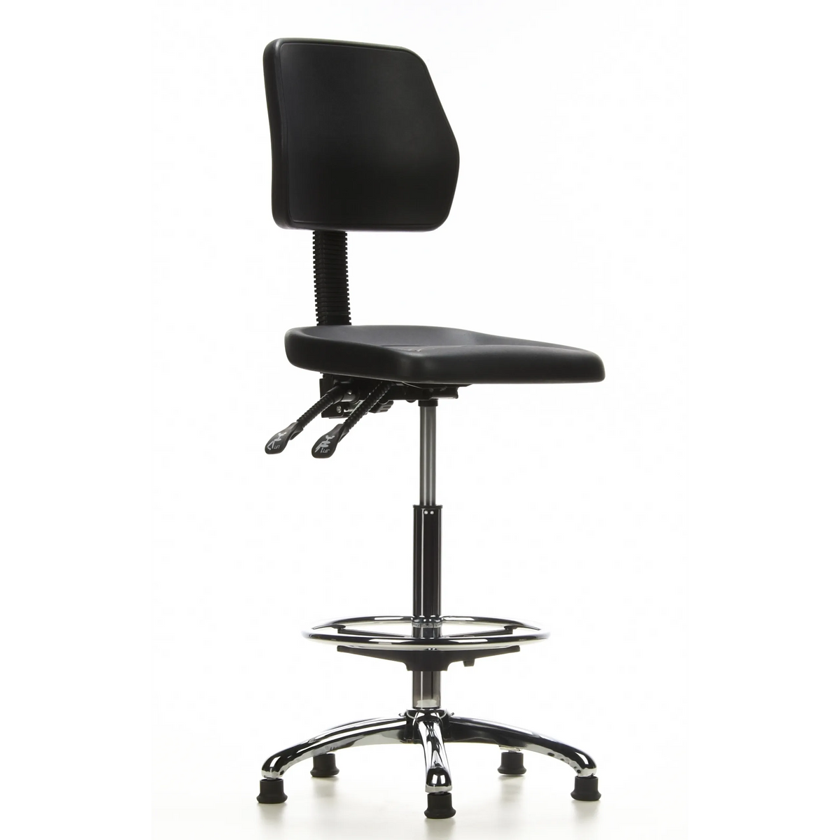 Black Counter chair TOP WORK 11 with foot ring and five-star base by hjh OFFICE – 360-degree view (front three-quarter view 40°)