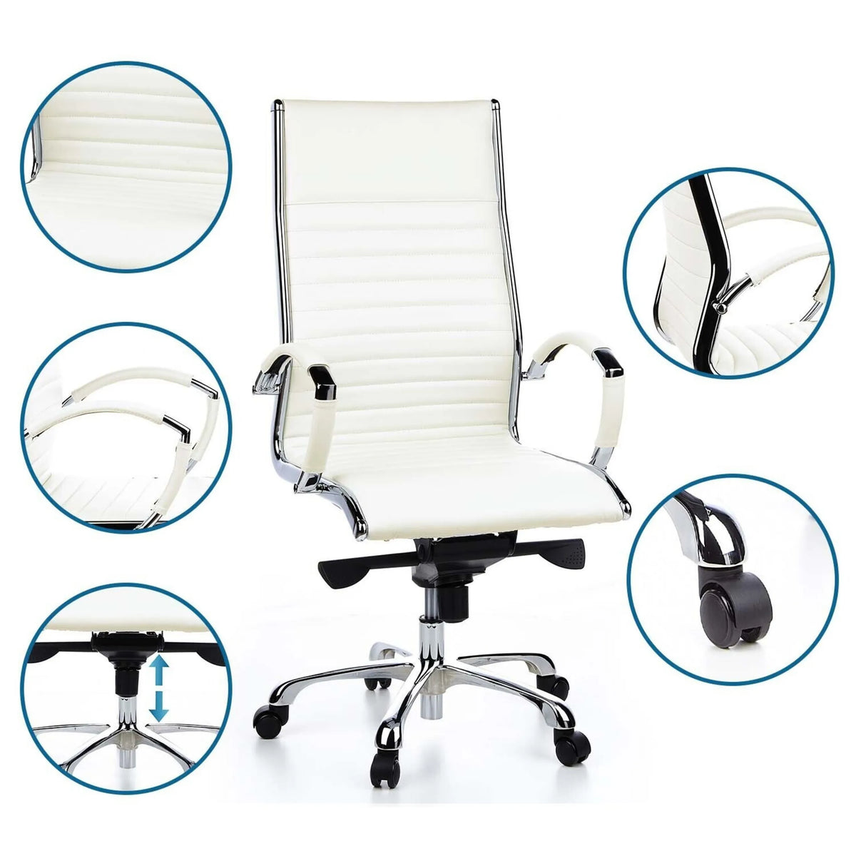Professional Executive Chair PARMA 20 in cream white with details of upholstery, armrests, gas spring and castors by hjh OFFICE