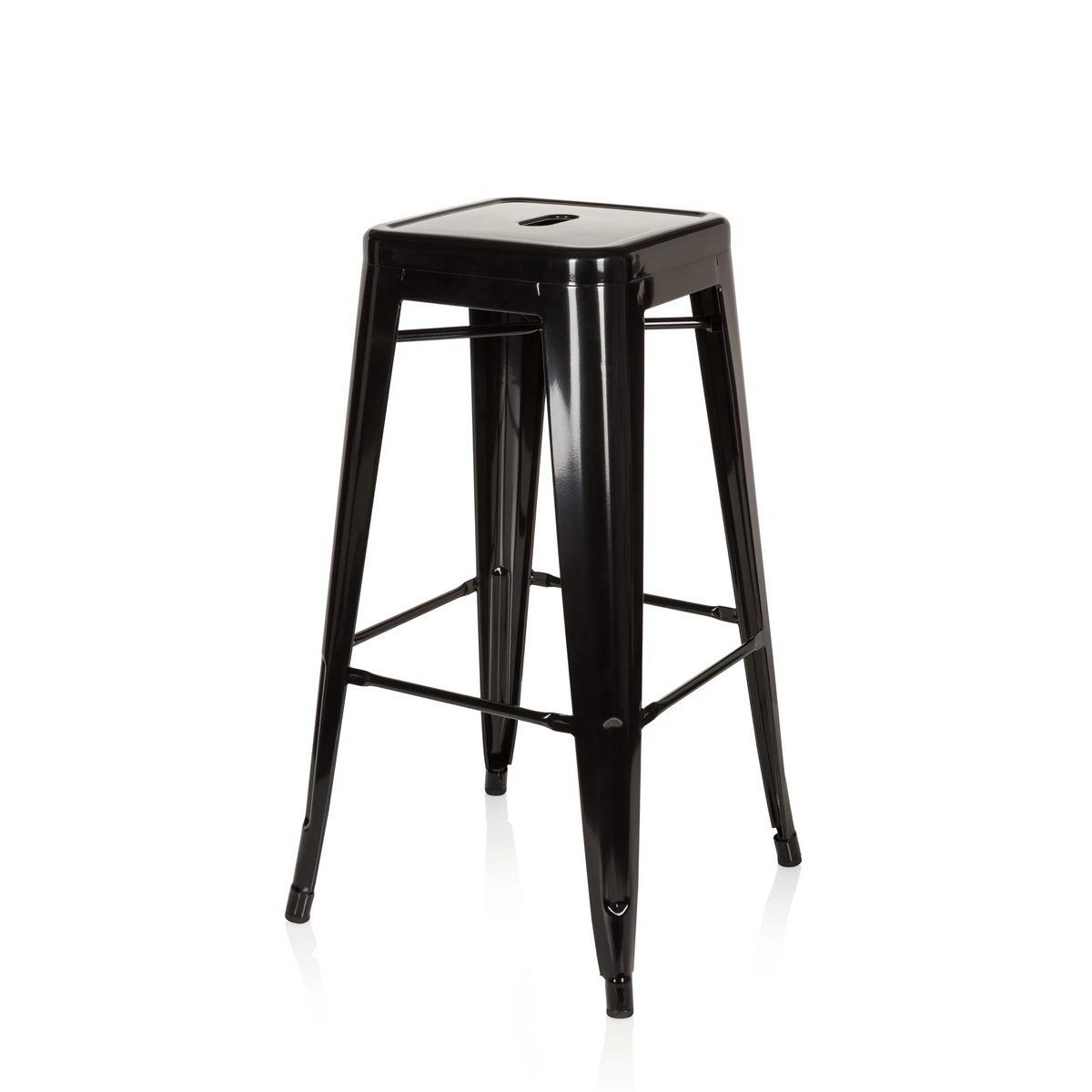 Black Bar stool VANTAGGIO HIGH with square seat and struts by hjh OFFICE – 360-degree view (front three-quarter view 60°)