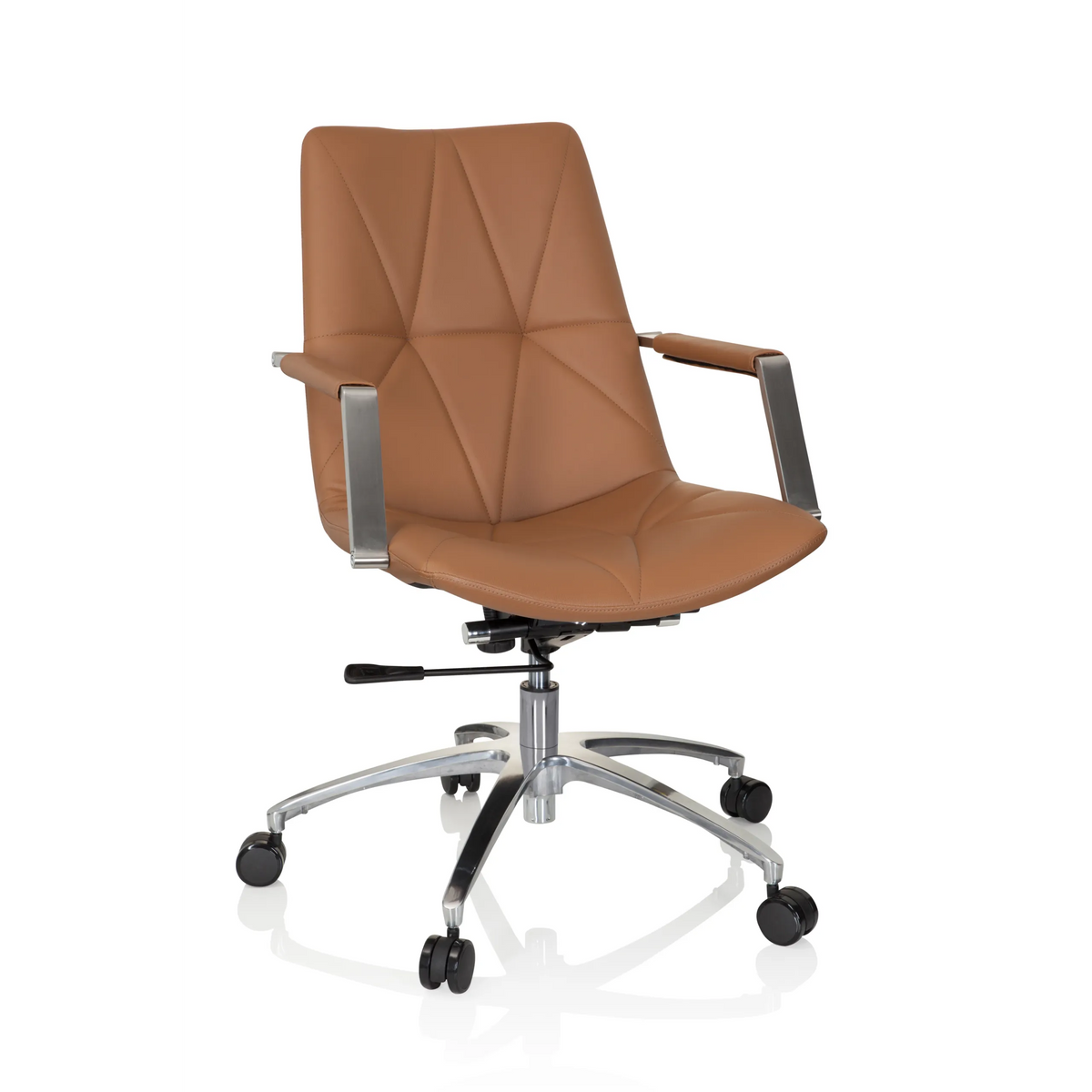 Camel Home Office Chair SARANTO II with quilting and five-caster base by hjh OFFICE – 360-degree view (front view 20°)