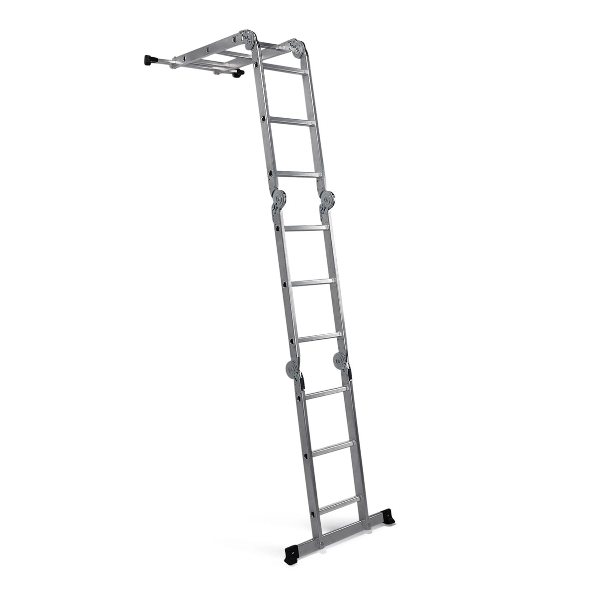 Silver aluminium Folding Ladder SOLID W3 with twelve steps by hjh OFFICE – 360-degree view (rear three-quarter view 144°)