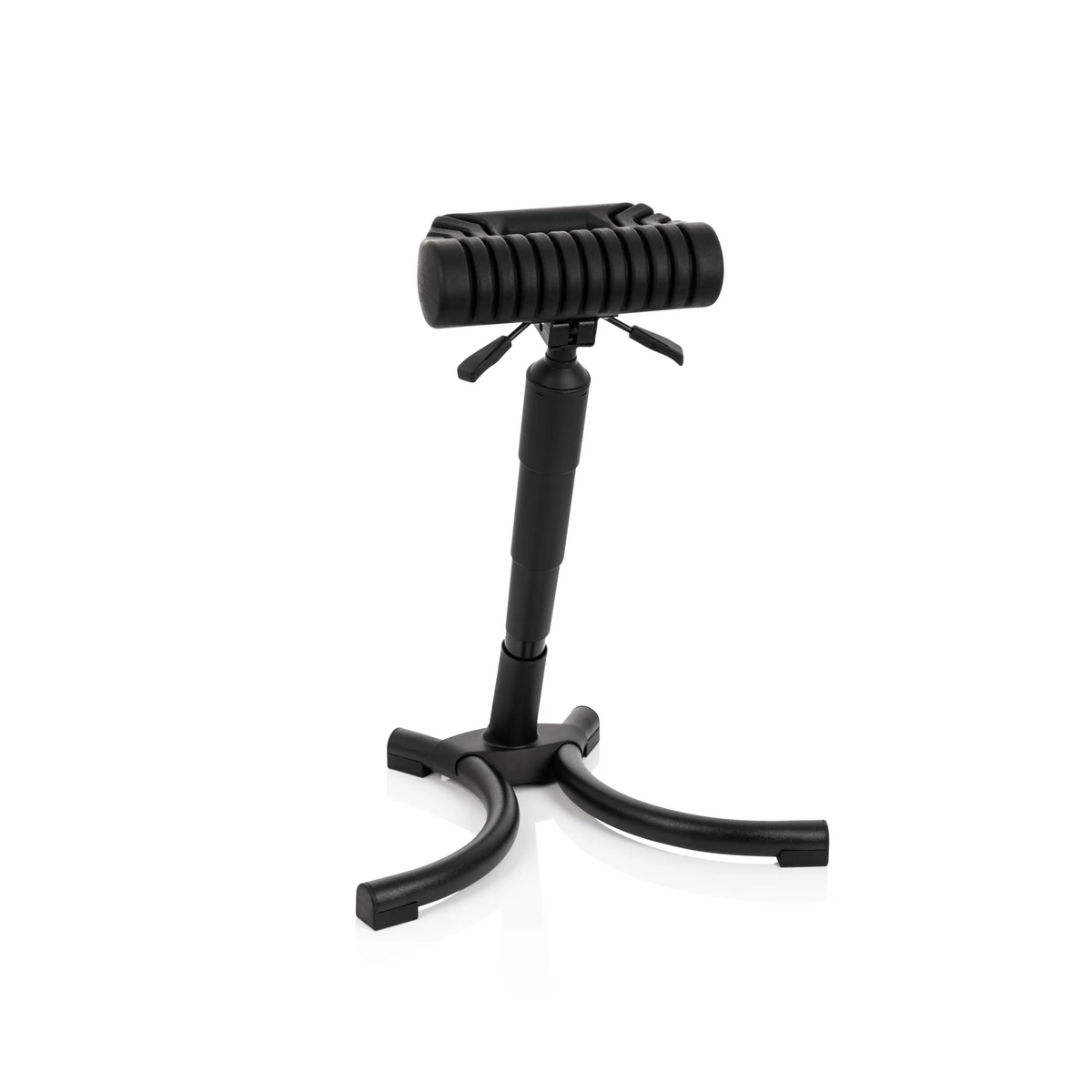 Black standing aid TOP WORK 33 with padded seat and three-legged base by hjh OFFICE – 360-degree view (front view 20°)