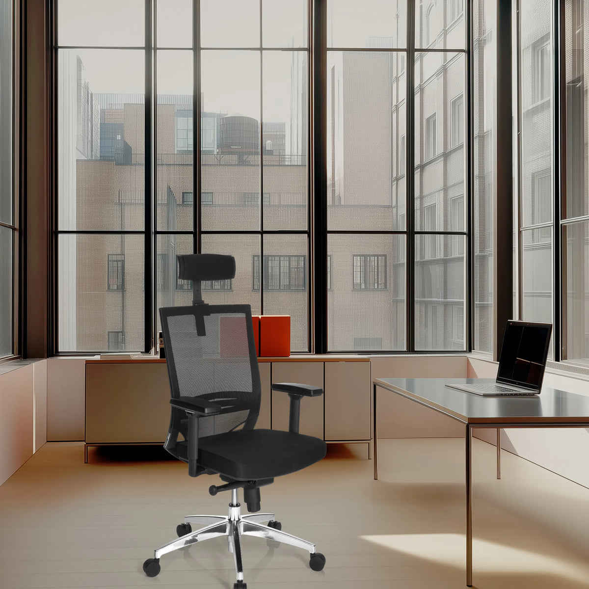 Black Professional Office Chair PORTO MAX HIGH with mesh back, headrest and armrests by hjh OFFICE