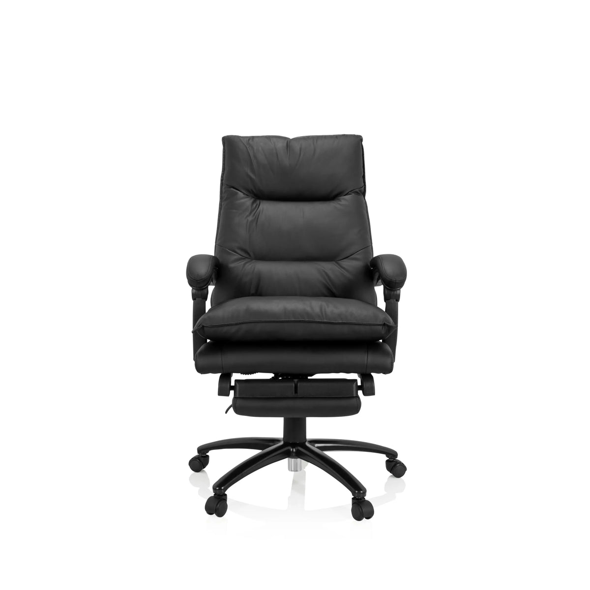 Black Home Office Executive Chair RELAX CL 200 made of faux leather with star base and five castors by MyBuero – 360-degree view (front view 0°)