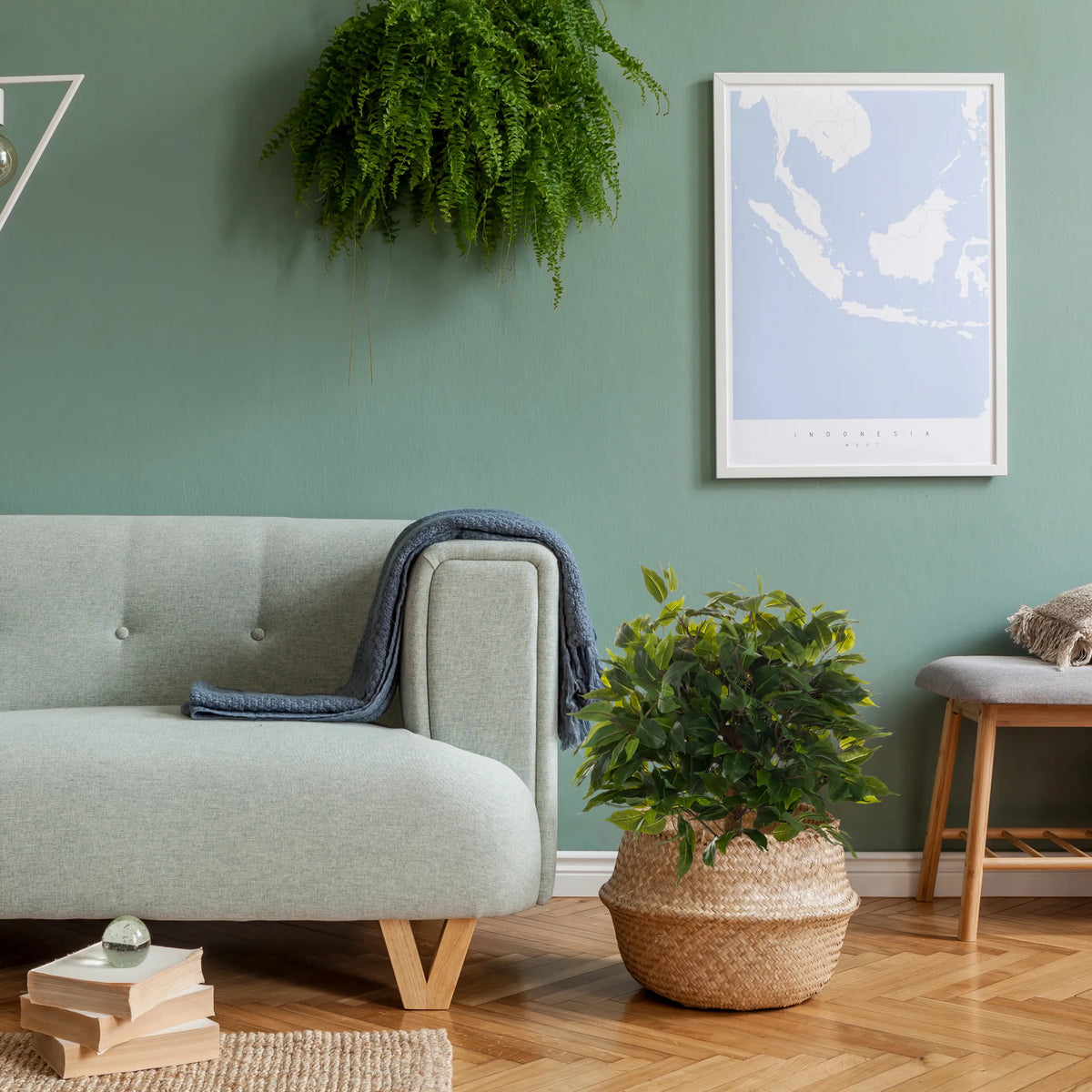Green artificial plant FICUS II in a woven basket by hjh OFFICE