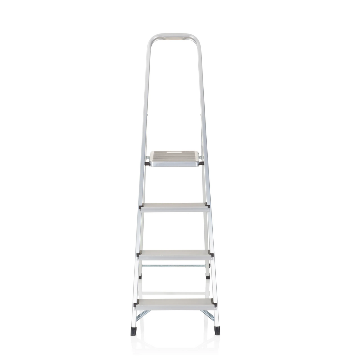 Silver Folding Ladder SOLID II made of aluminium with four steps and handle by hjh OFFICE – 360-degree view (front view 0°)