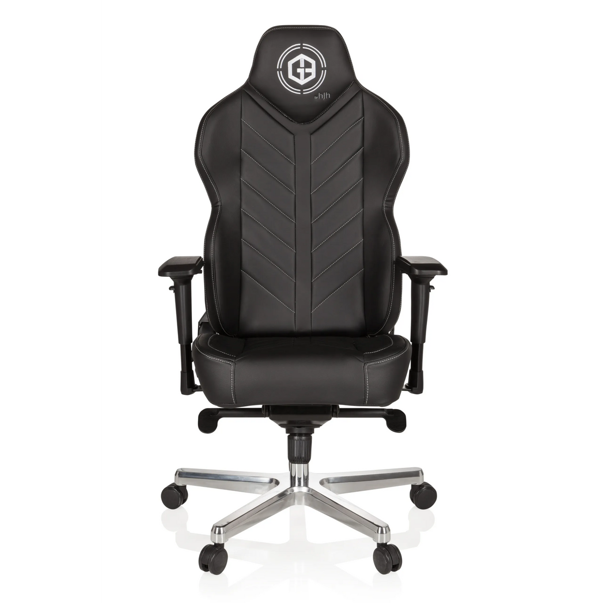 Black Gaming chair GAMEBREAKER COLOSSUS with armrests and a glossy five-caster base by hjh OFFICE – 360-degree view (front view 0°)