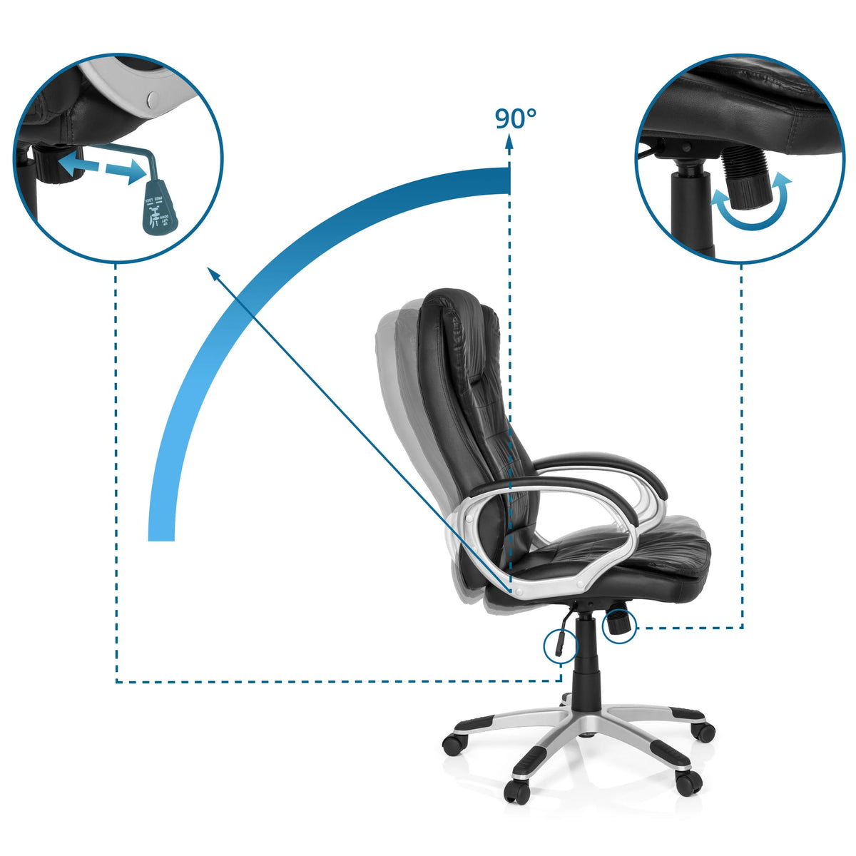 Adjustment mechanisms and 90 degree recline of the Gaming chair RELAX WB100 by MyBuero