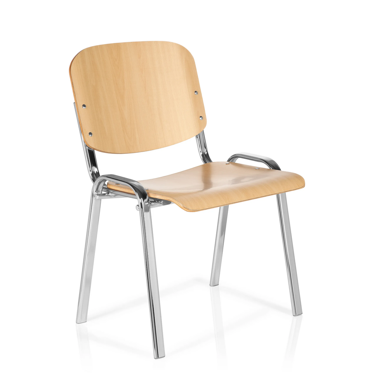 Four-legged chair XT 600 C H in beech with chrome frame by hjh OFFICE – 360-degree view (front three-quarter view 40°)