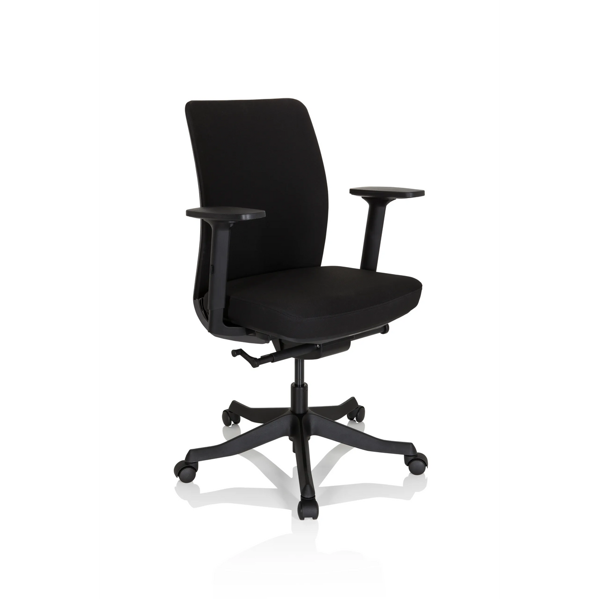 Black Professional Office Chair SENATOR with armrests and a five-caster base by hjh OFFICE – 360-degree view (front three-quarter view 40°)