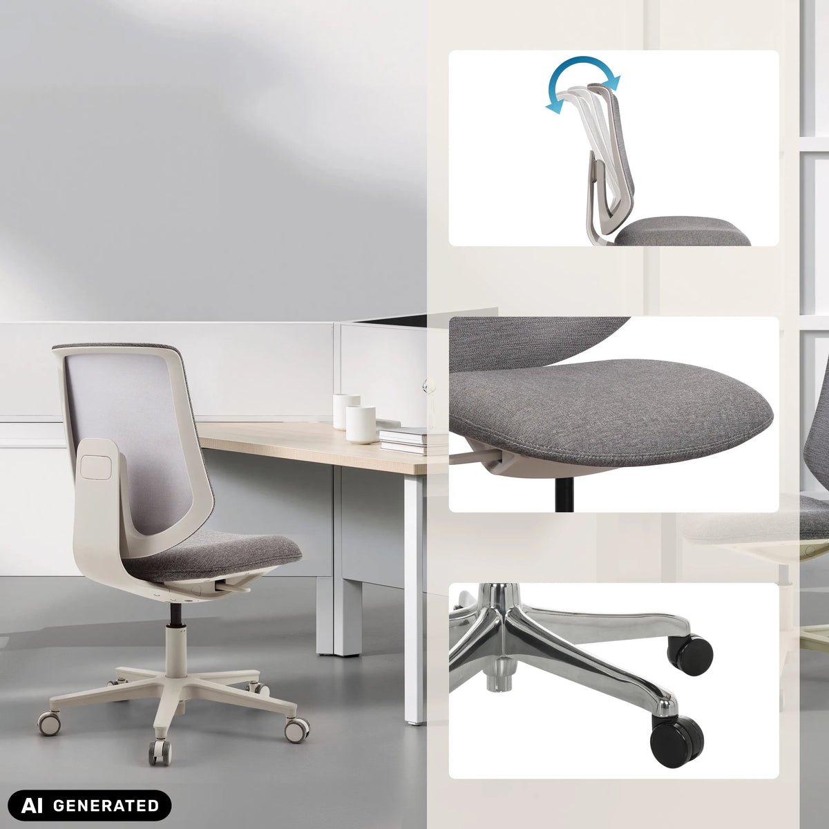 Grey Home Office Chair Sitflex Lady with details of the backrest, seat and castors by hjh OFFICE (AI-generated image)