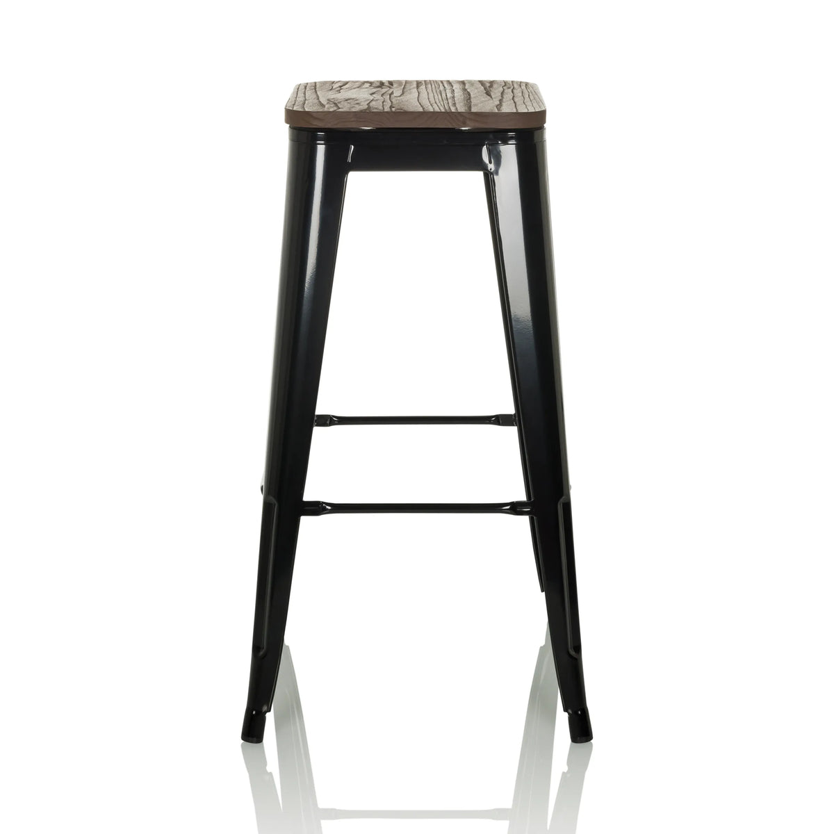 Black Bar stool VANTAGGIO HIGH WS with a wood-look seat and footrests by hjh OFFICE – 360-degree view (front view 0°)