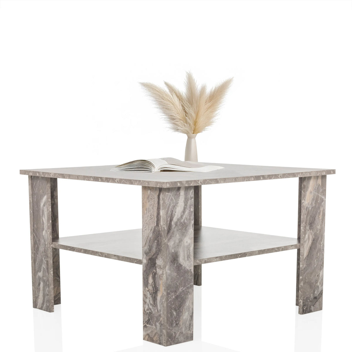 Grey Coffee Table BISMO with square top and a shelf by hjh LIVING