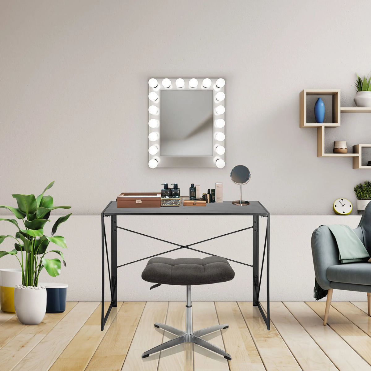 Black upholstered stool SARANTO with fabric cover and metal star base by hjh OFFICE