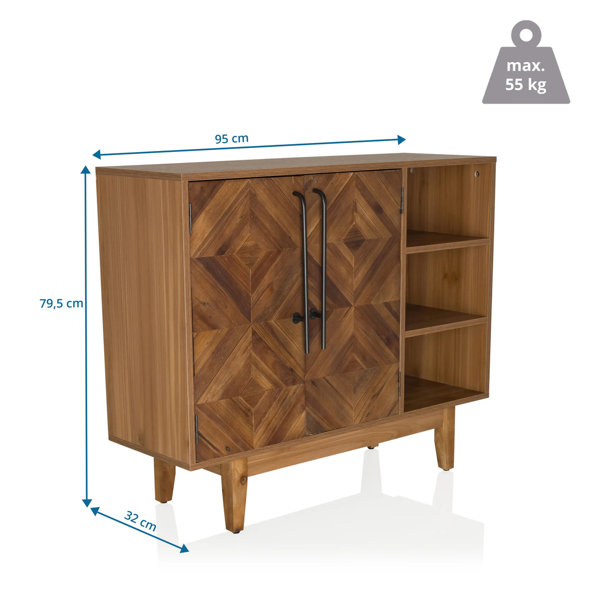 Dimensional drawing of the Chest of drawers SANTJAGO WOOD L with 95 × 79.5 cm and a load capacity of 55 kg by hjh LIVING