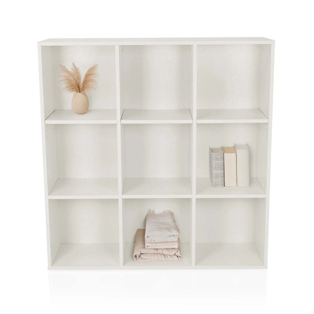 White Shelf BJORKE with nine square compartments and decorative objects by hjh LIVING