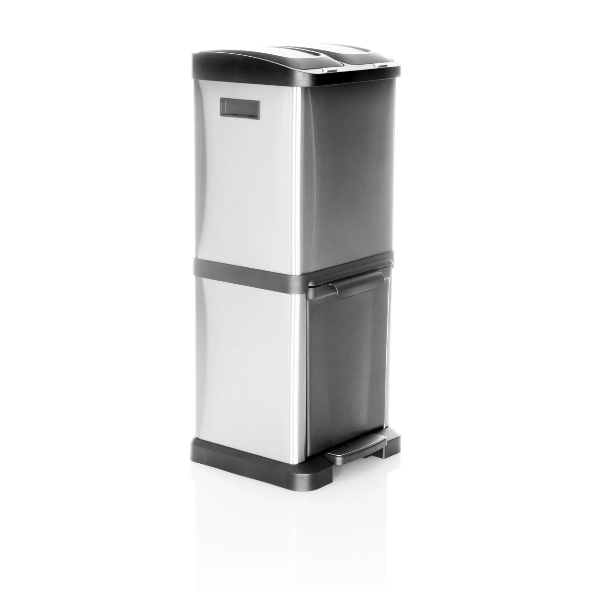 Silver Wastepaper CLEAN VII with two separate bins and foot pedal by hjh OFFICE – 360-degree view (front three-quarter view 45°)