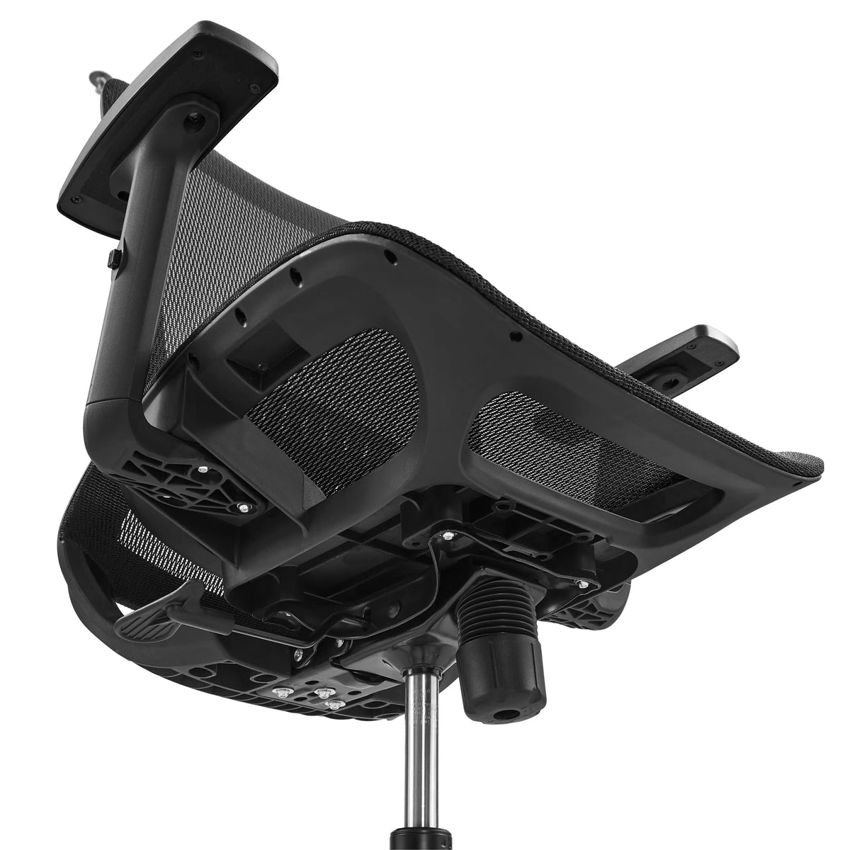 Underside of the seat and mechanism of the Air Port 2 Professional Office Chair in black by MyBuero