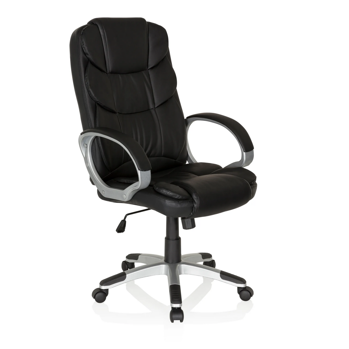 Black Home Office Executive Chair RELAX BY155 with armrests and five-caster base by MyBuero – 360-degree view (front three-quarter view 40°)