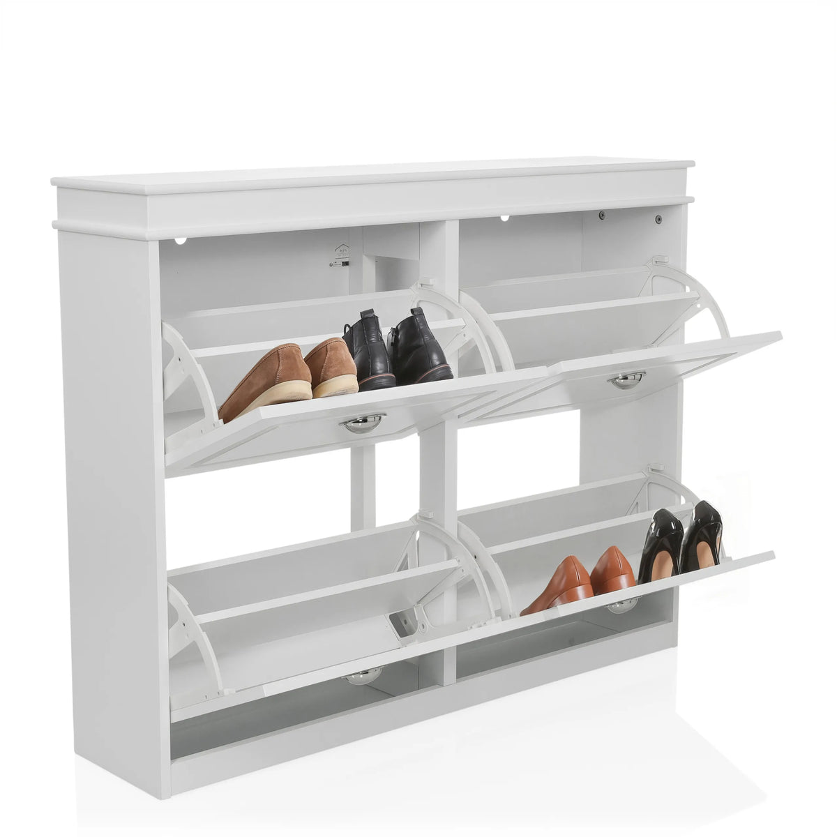 White Shoe Cabinet ESTHA 4 with four fold-out compartments by hjh LIVING