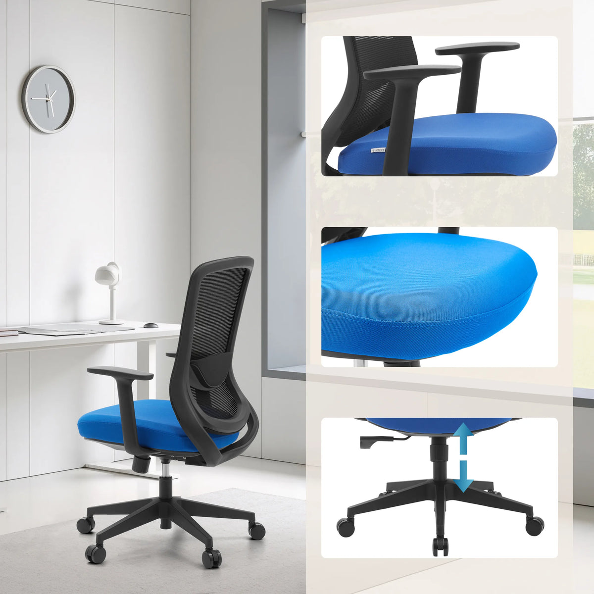 Blue seat and height-adjustable base of the Home Office Chair Sedito by hjh OFFICE