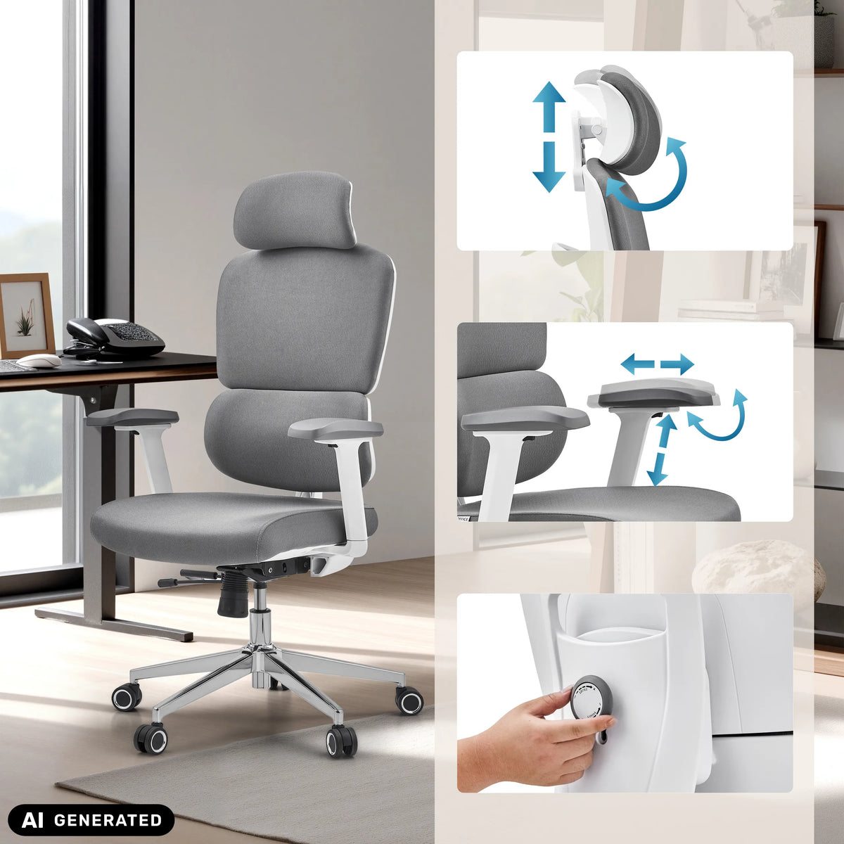 Professional Office Chair Ergomy WF 2 with adjustable headrest and armrests by hjh OFFICE (AI-generated image)