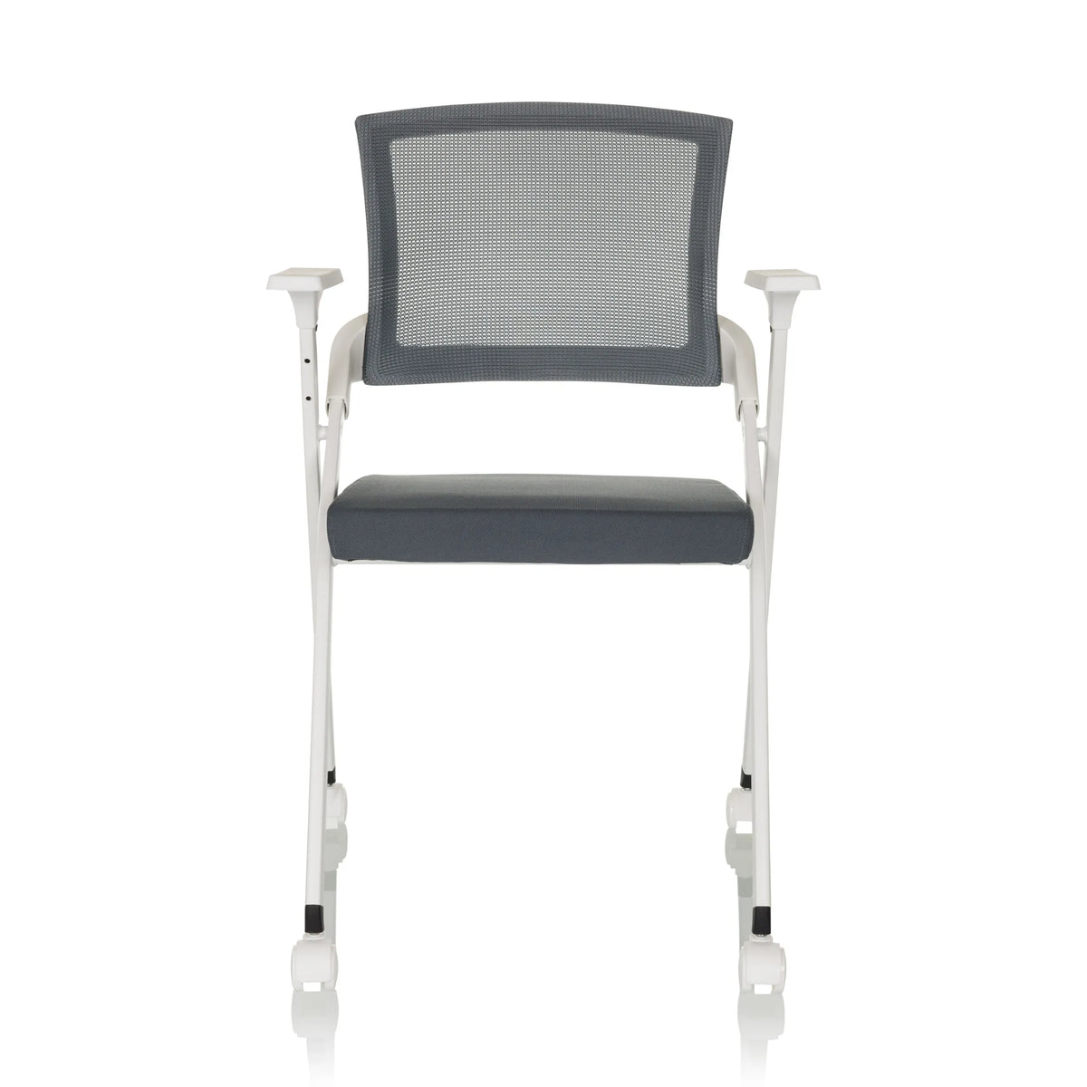 Grey Folding chair PRIORITY II W with mesh back, armrests and castors by hjh OFFICE – 360-degree view (front view 0°)