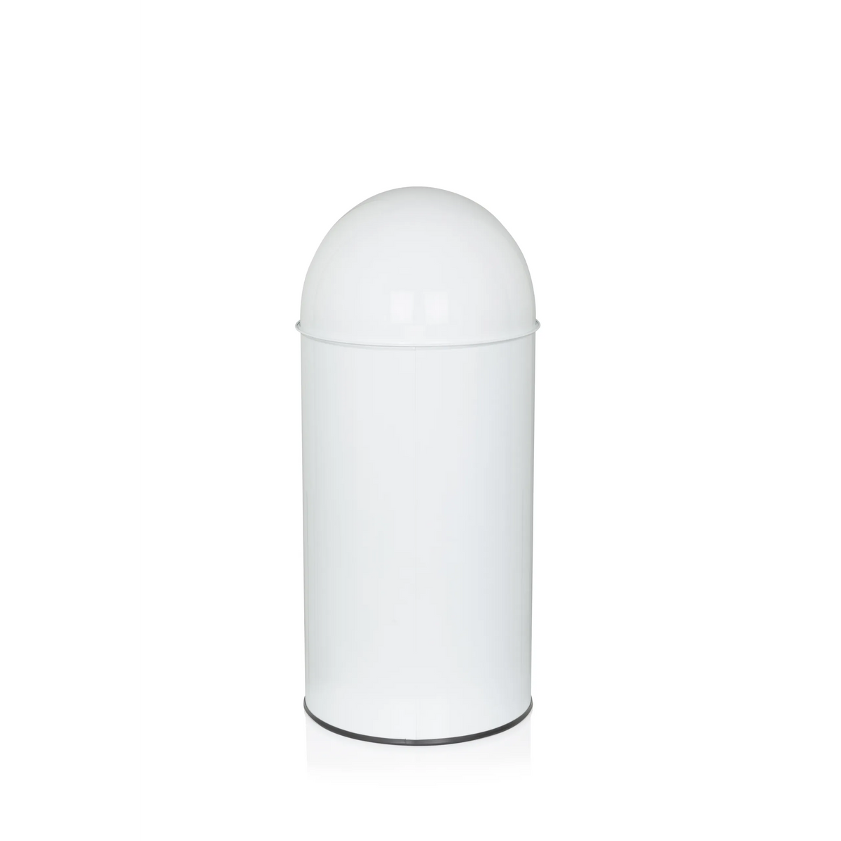White wastepaper PUSH 35L with a rounded top and silver disposal opening by hjh OFFICE – 360-degree view (rear three-quarter view 240°)