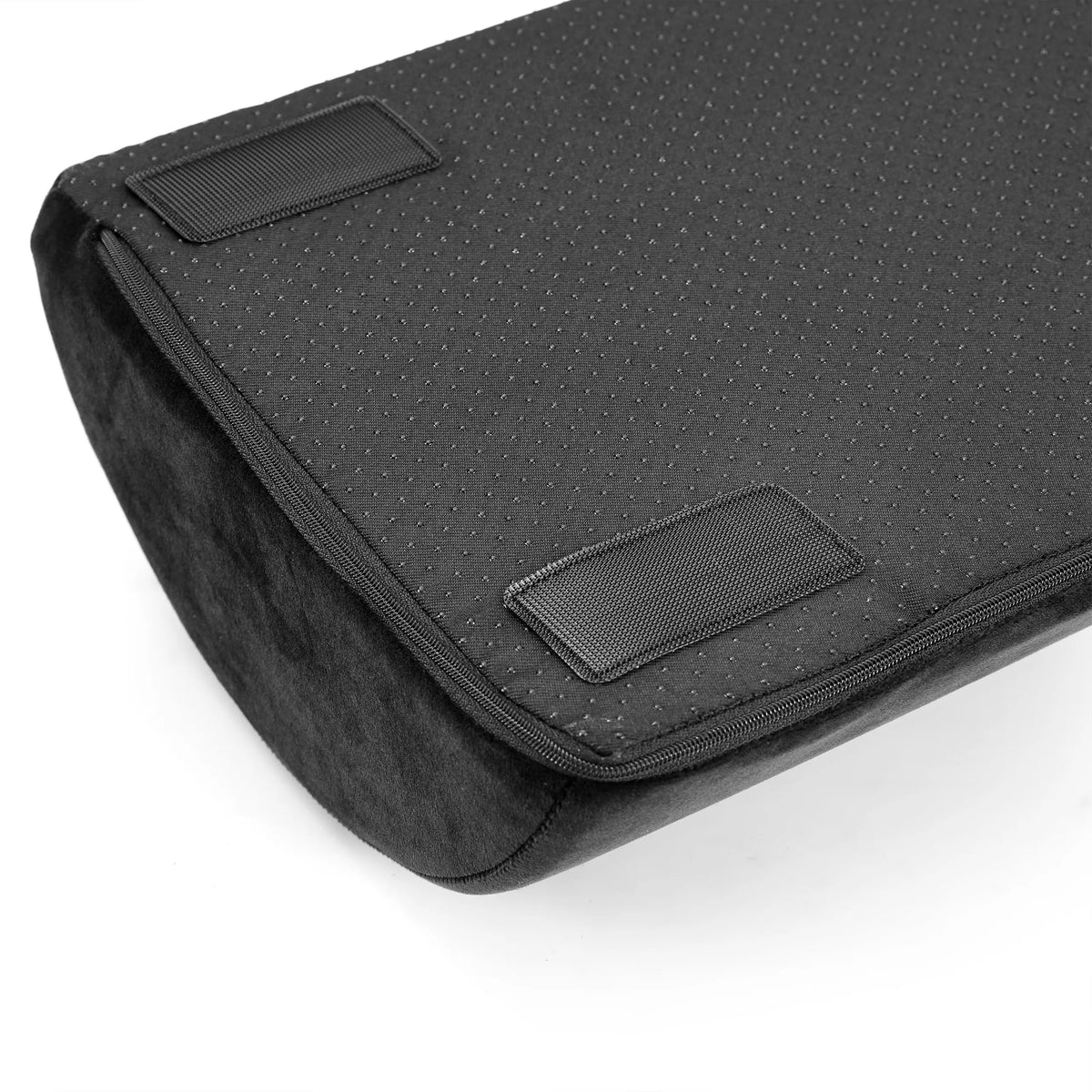 Detail of the black textile surface with Velcro fasteners of the Footrest Podi Velvet 1 by hjh OFFICE