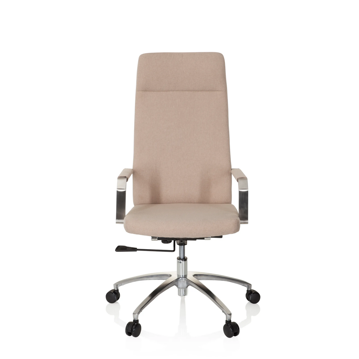 Beige Home Office Chair SARANTO PLUS I with armrests and five-caster base by hjh OFFICE – 360-degree view (front view 0°)