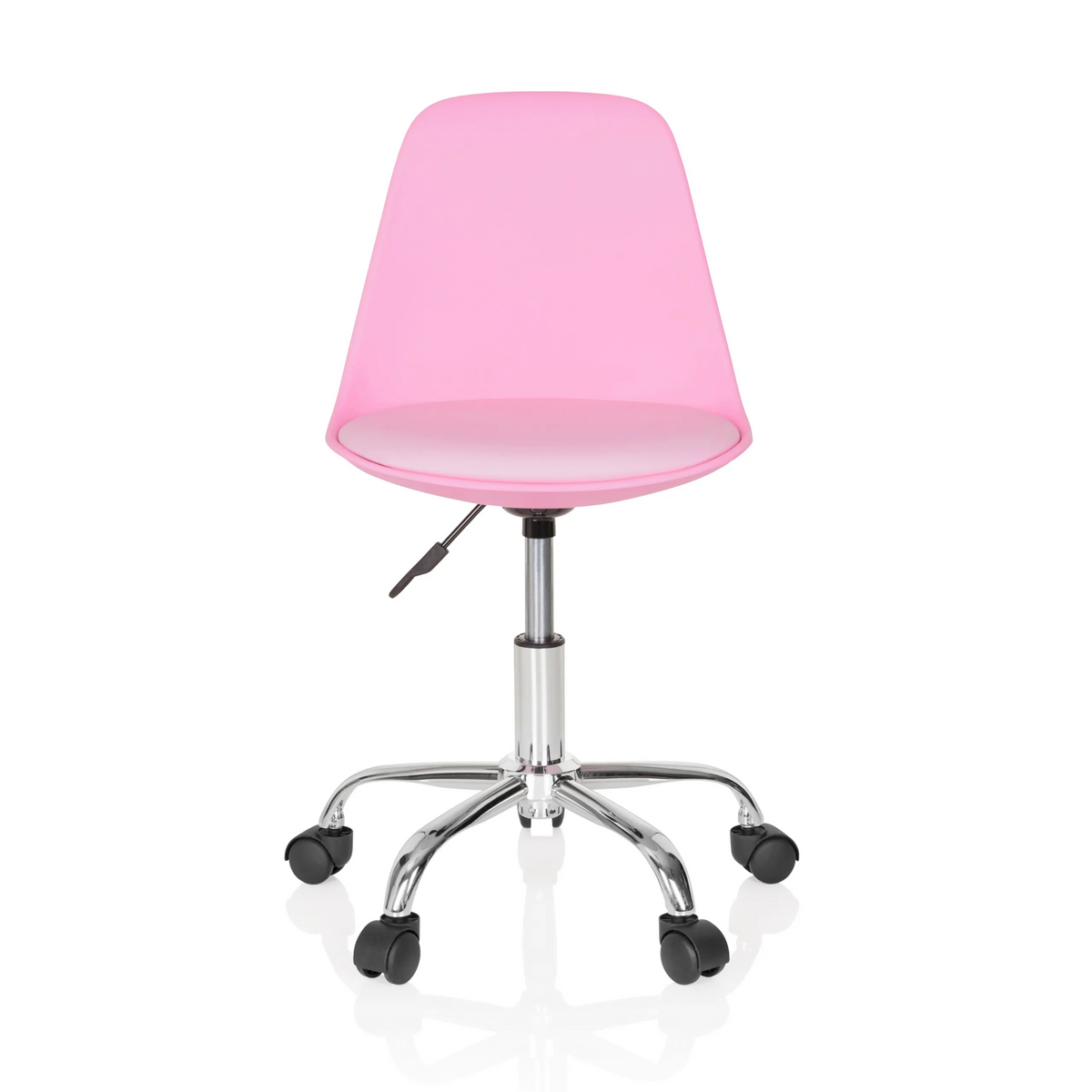 Pink Swivel Chair – Children FANCY II with curved shell and five-caster base by hjh OFFICE – 360-degree view (front view 0°)