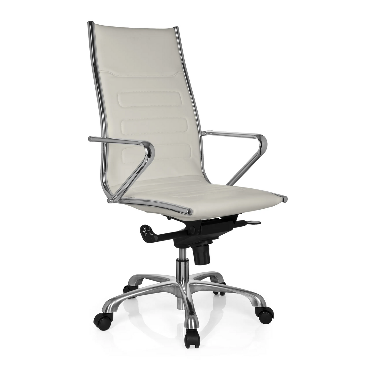 Cream white Professional Executive Chair PARIBA III with armrests and five-caster base by hjh OFFICE – 360-degree view (front three-quarter view 40°)