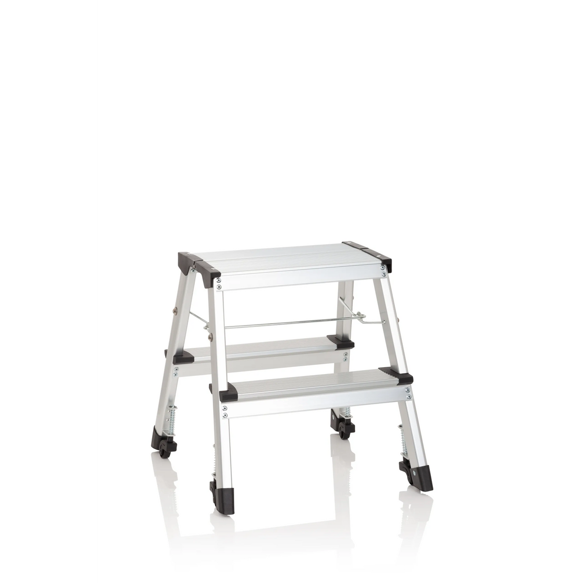 Silver aluminium Folding Ladder SOLID VI with two steps by hjh OFFICE – 360-degree view (front view 20°)