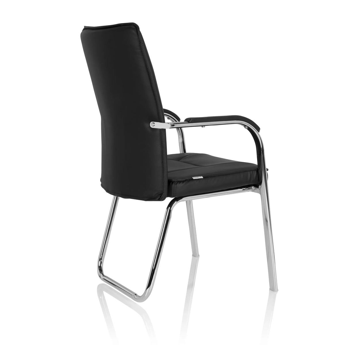 Black guest chair BANDA V with armrests and sled base by hjh OFFICE – 360-degree view (rear three-quarter view 120°)