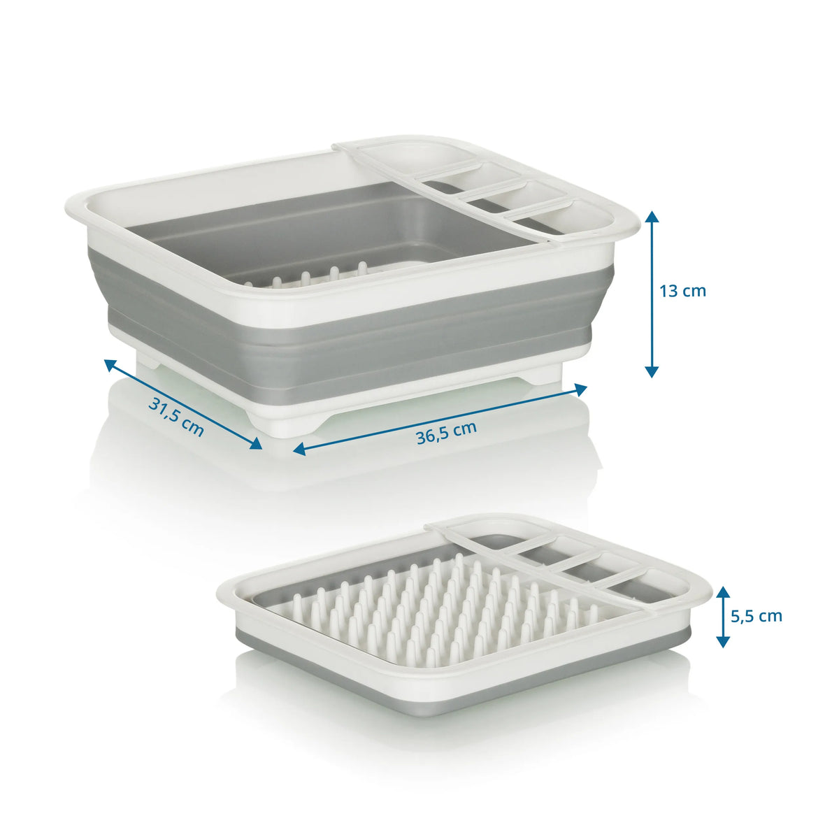 Dimensional view of the Folding container CLEAN SIL measuring 36.5 × 31.5 cm and a height of 13 cm by hjh OFFICE