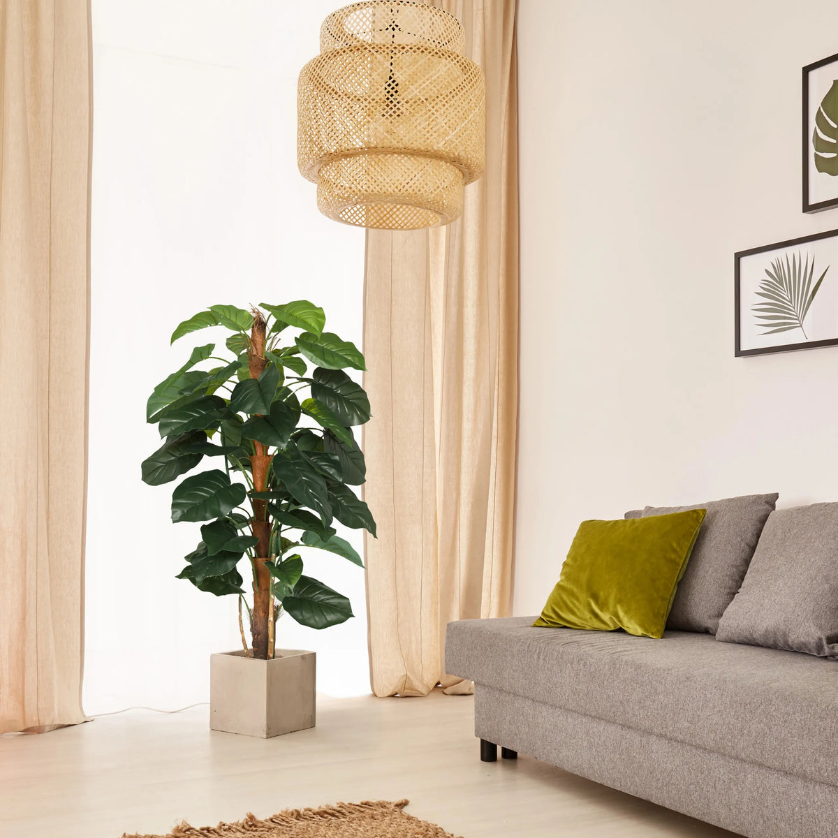 Green Artificial plant EPIPREMNUM in a square concrete pot by hjh OFFICE