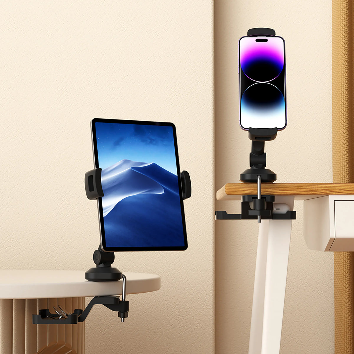 Mobile phone & tablet holder FLEXMOBI III in black with table mount by hjh OFFICE