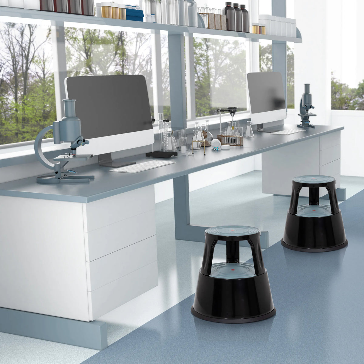 Black Step stool TIO-M II with round standing surface and handle cut-outs by hjh OFFICE