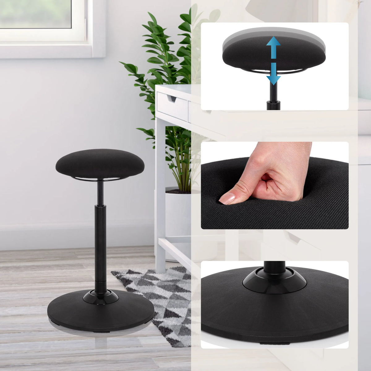 Height-adjustable seat and footplate of the BALANCE SIT standing aid in black by hjh OFFICE