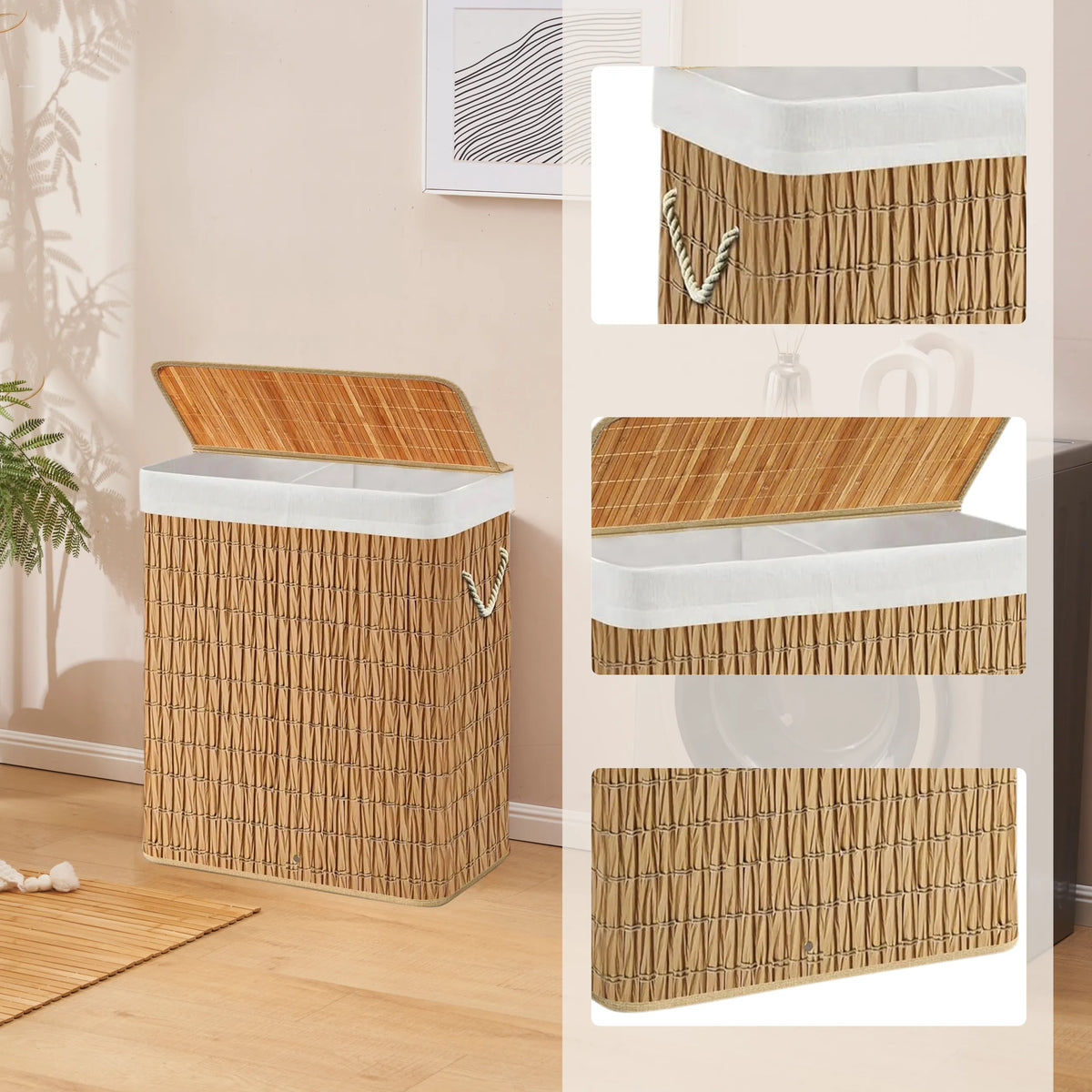 FALSTER XL R laundry basket made of braided material in brown with white lining and lid by hjh LIVING
