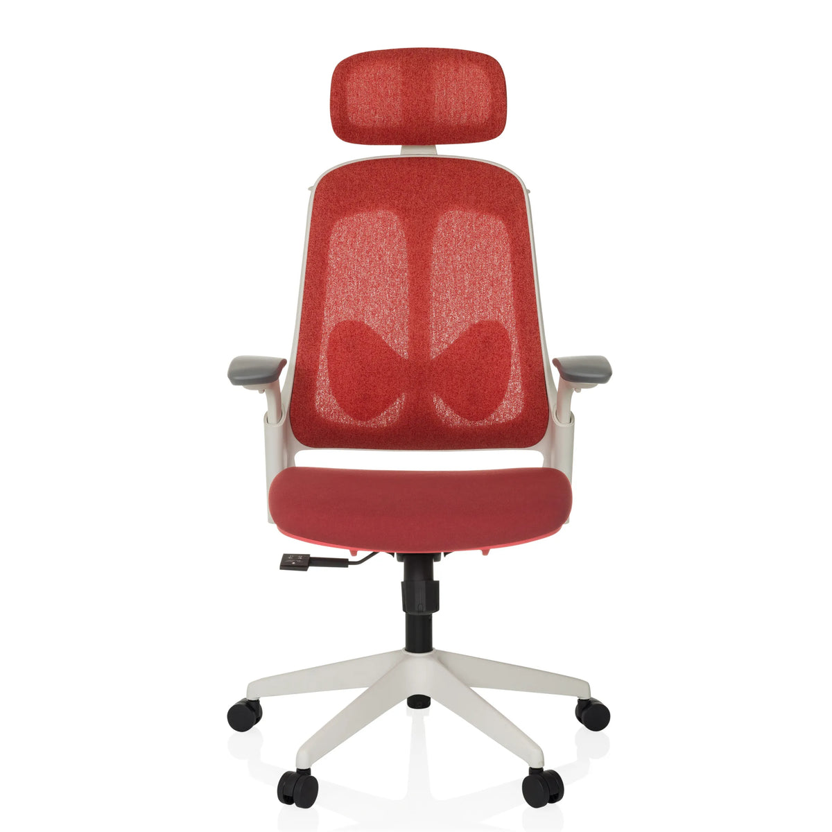 Red Professional Office Chair ARCEO WF with mesh back and white five-caster base by hjh OFFICE – 360-degree view (front view 0°)