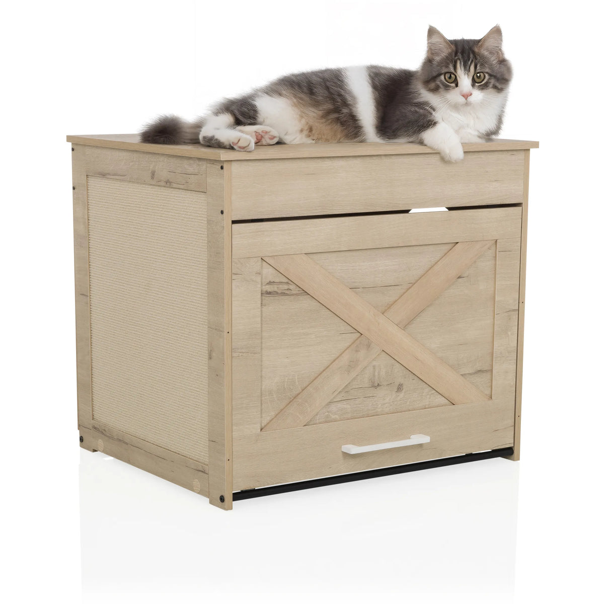 Cat house KITTY PAWBOX 1 in oak look with a lying cat on top by hjh LIVING
