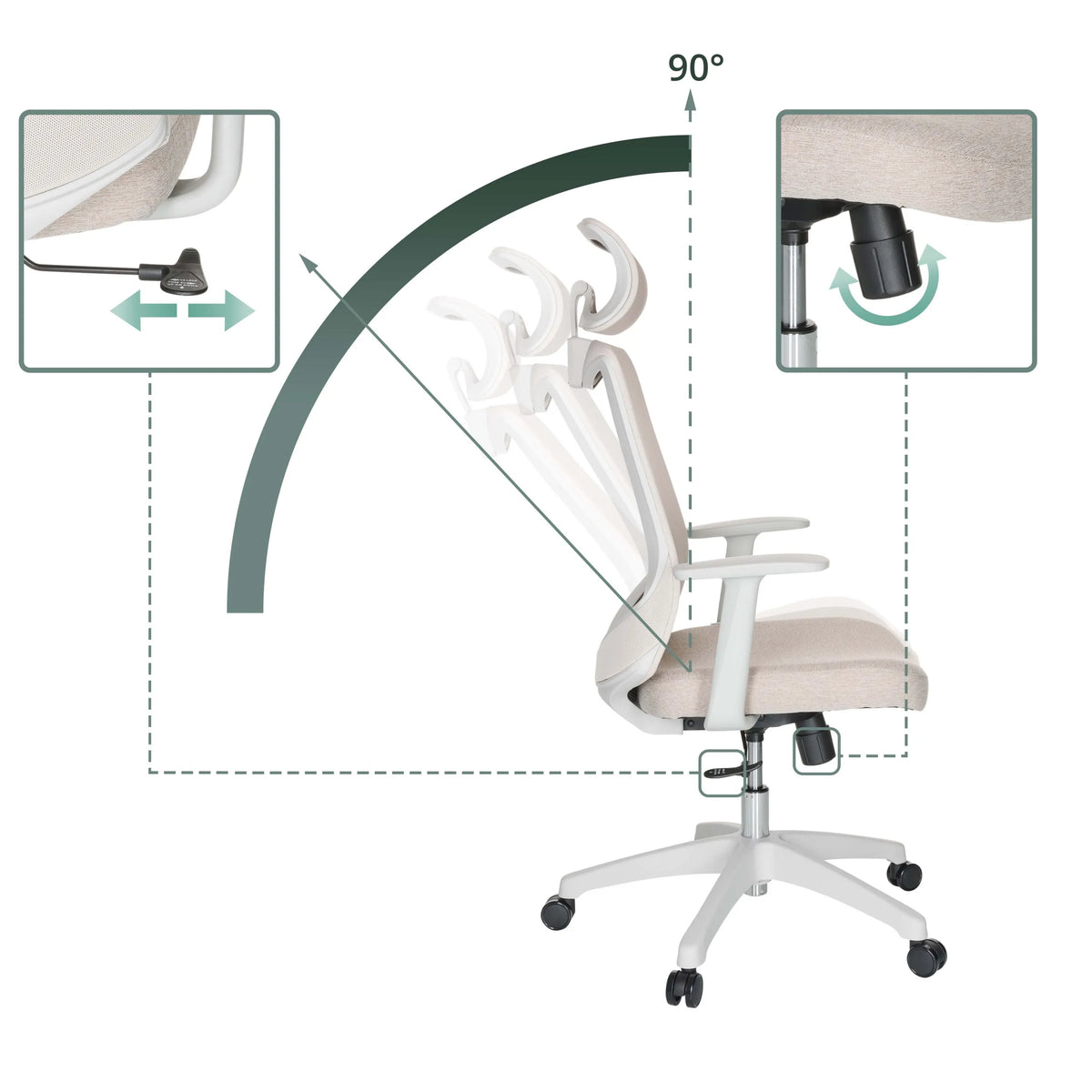 Adjustable backrest with 90 degree tilt angle of the Home Office Chair MIKEO W by hjh OFFICE
