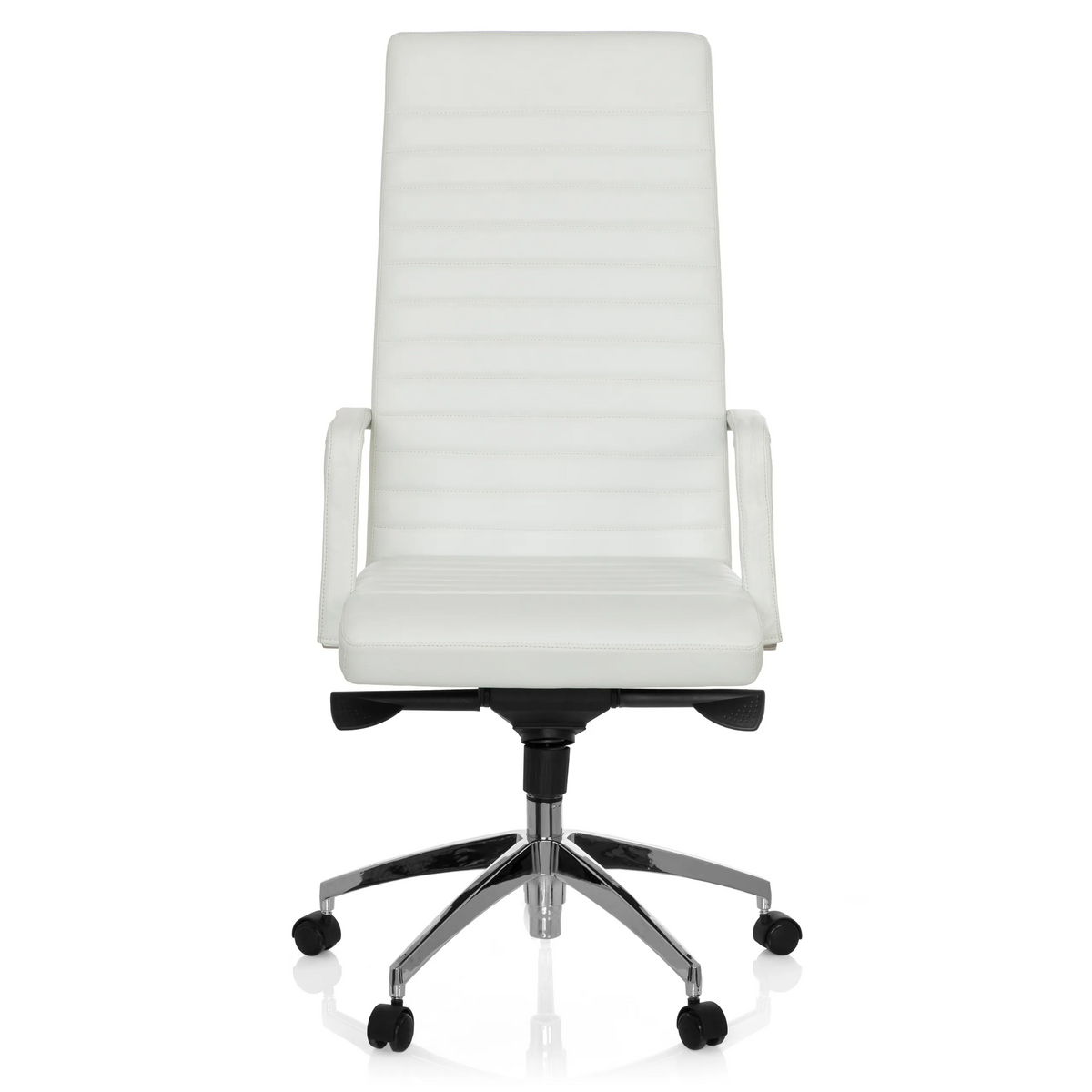 White Professional Executive Chair LENGA with horizontal stitching and five-caster base by hjh OFFICE – 360-degree view (front view 0°)