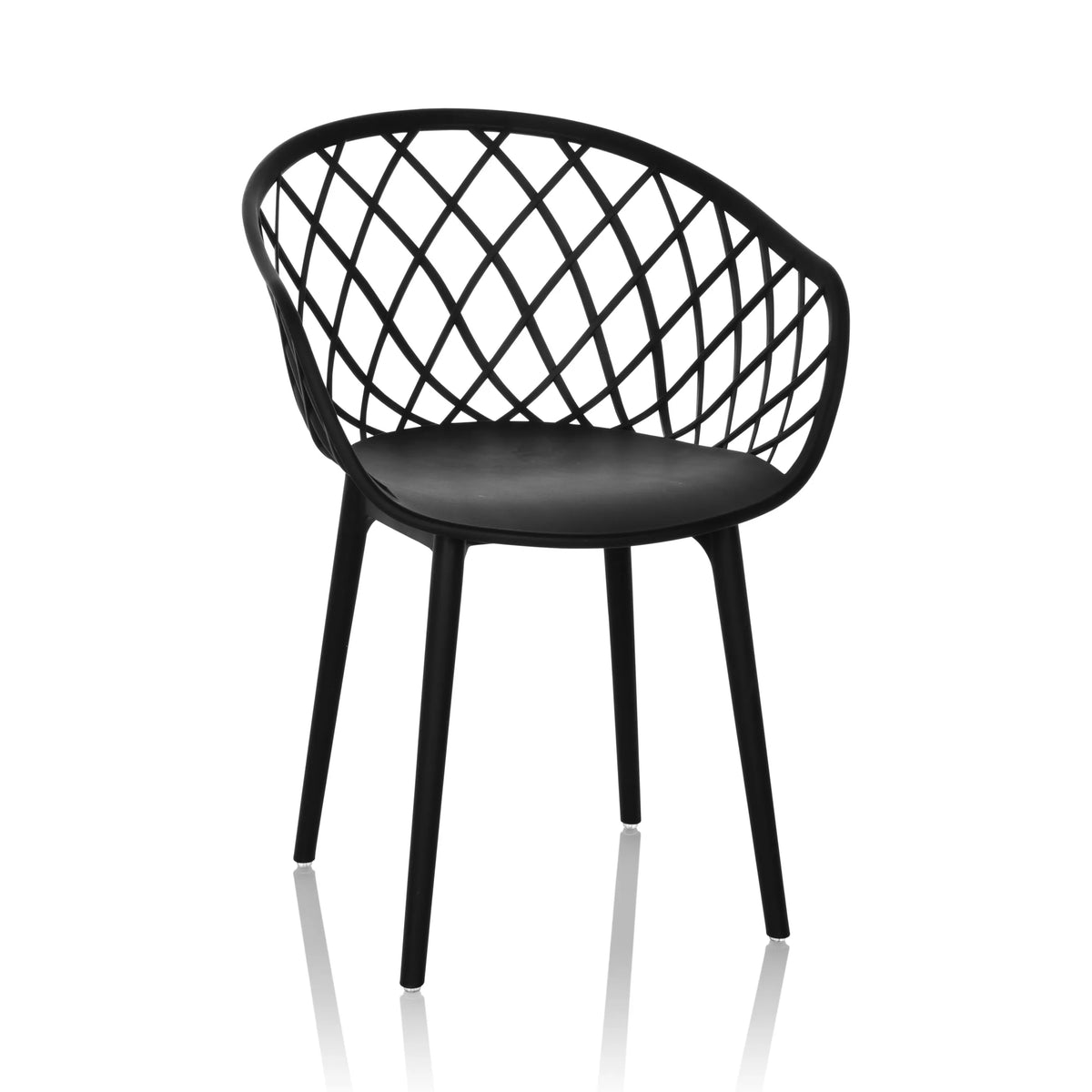 Black Shell chair BEGIO B with grid-like backrest and four legs by hjh OFFICE – 360-degree view (front view 15°)